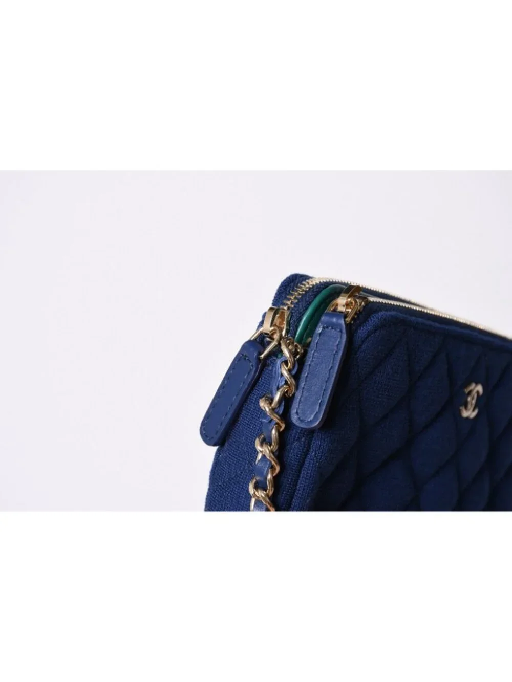 Chanel Chain Wallet Quilted CC Logo Navy Blue Gold Shoulder Bag
